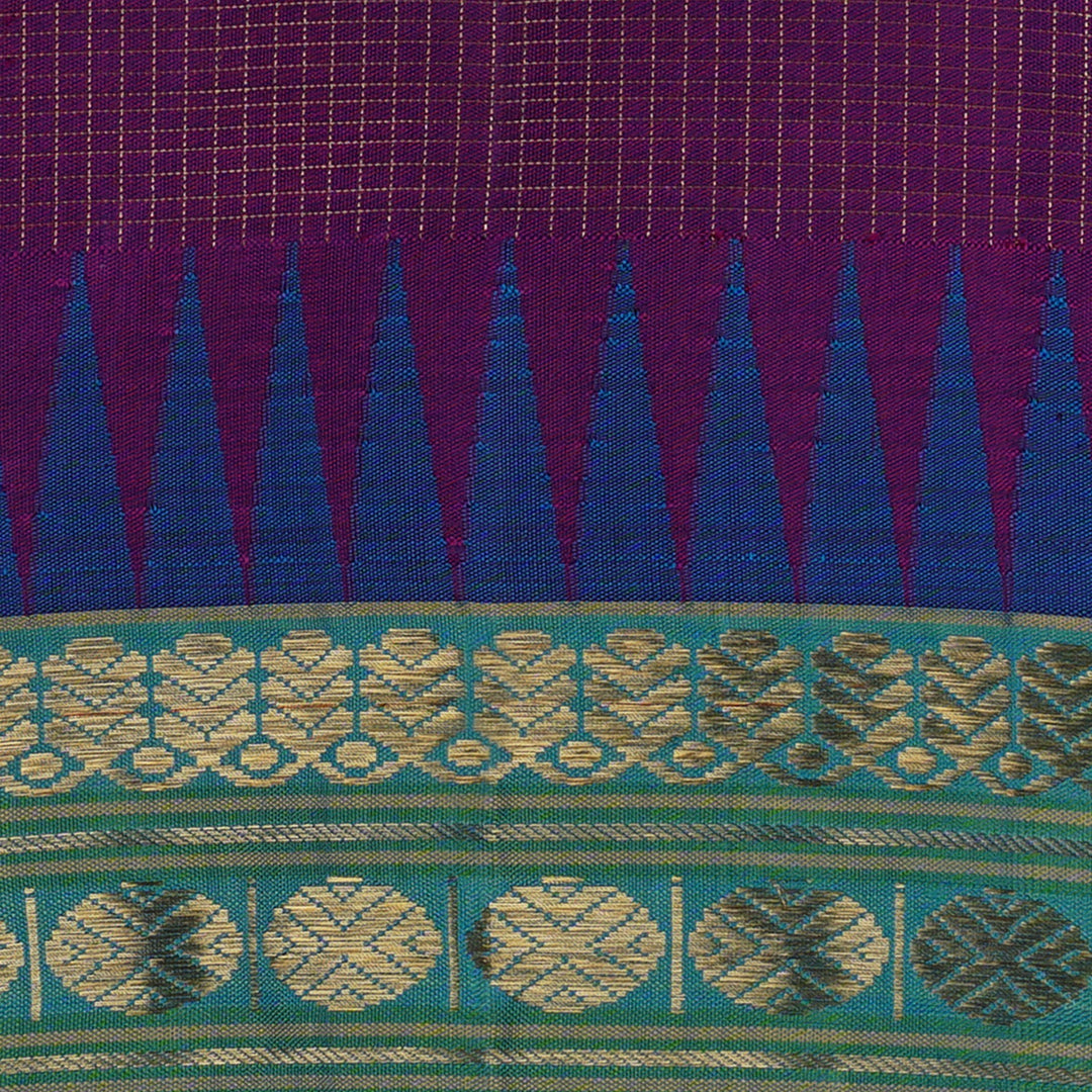 Handwoven Grape with Green Kanjivaram Silk Saree- 1856T005693DSC