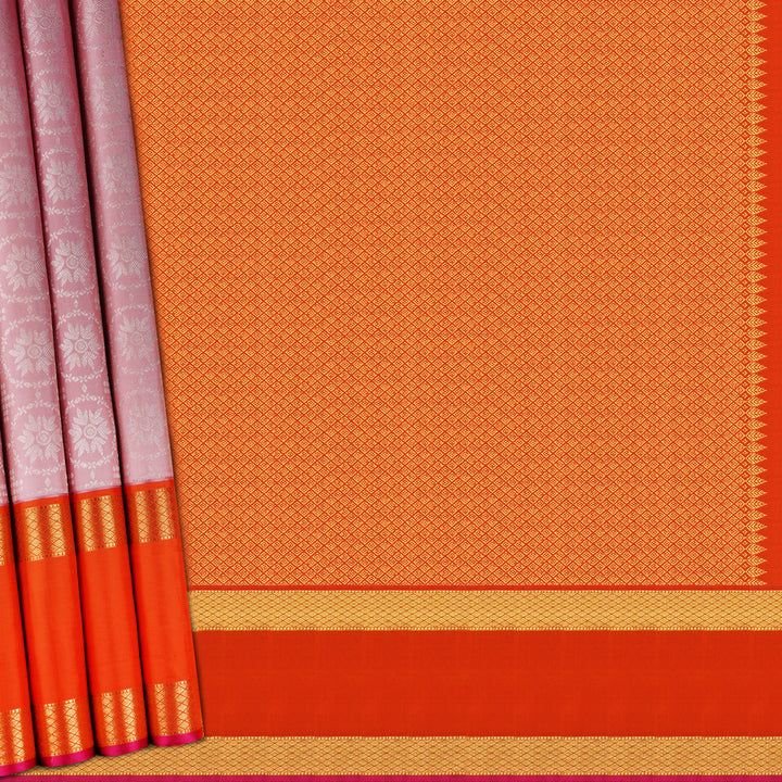 Handwoven Pink with Orange Kanjivaram Silk Saree - 1857T008334DSC