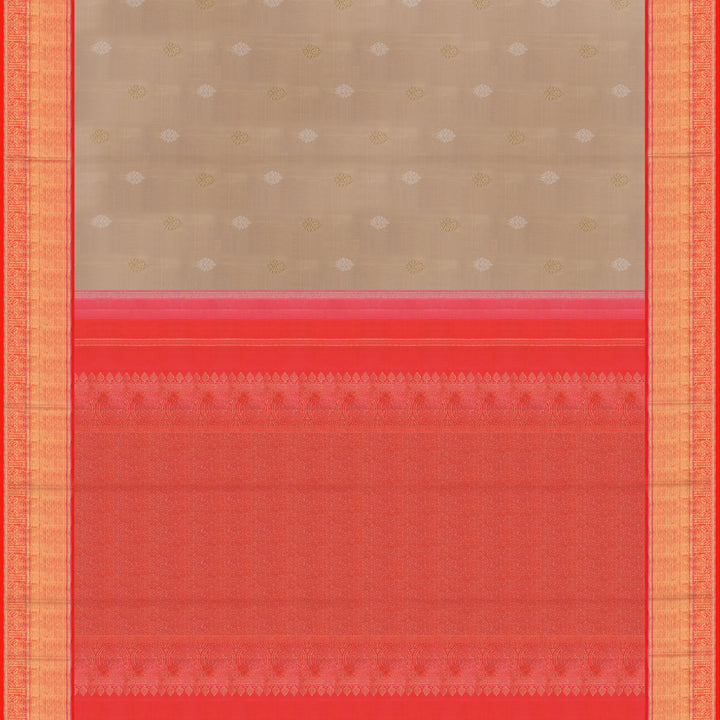 Handwoven Beige with Shot pink and Orange Kanjivaram Silk Saree - 1867T005705DSC