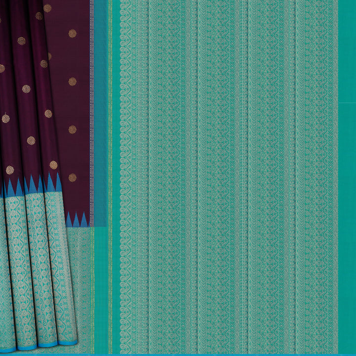 Handwoven Purple with Blue Kanjivaram Silk Saree - 1874T008782DSC