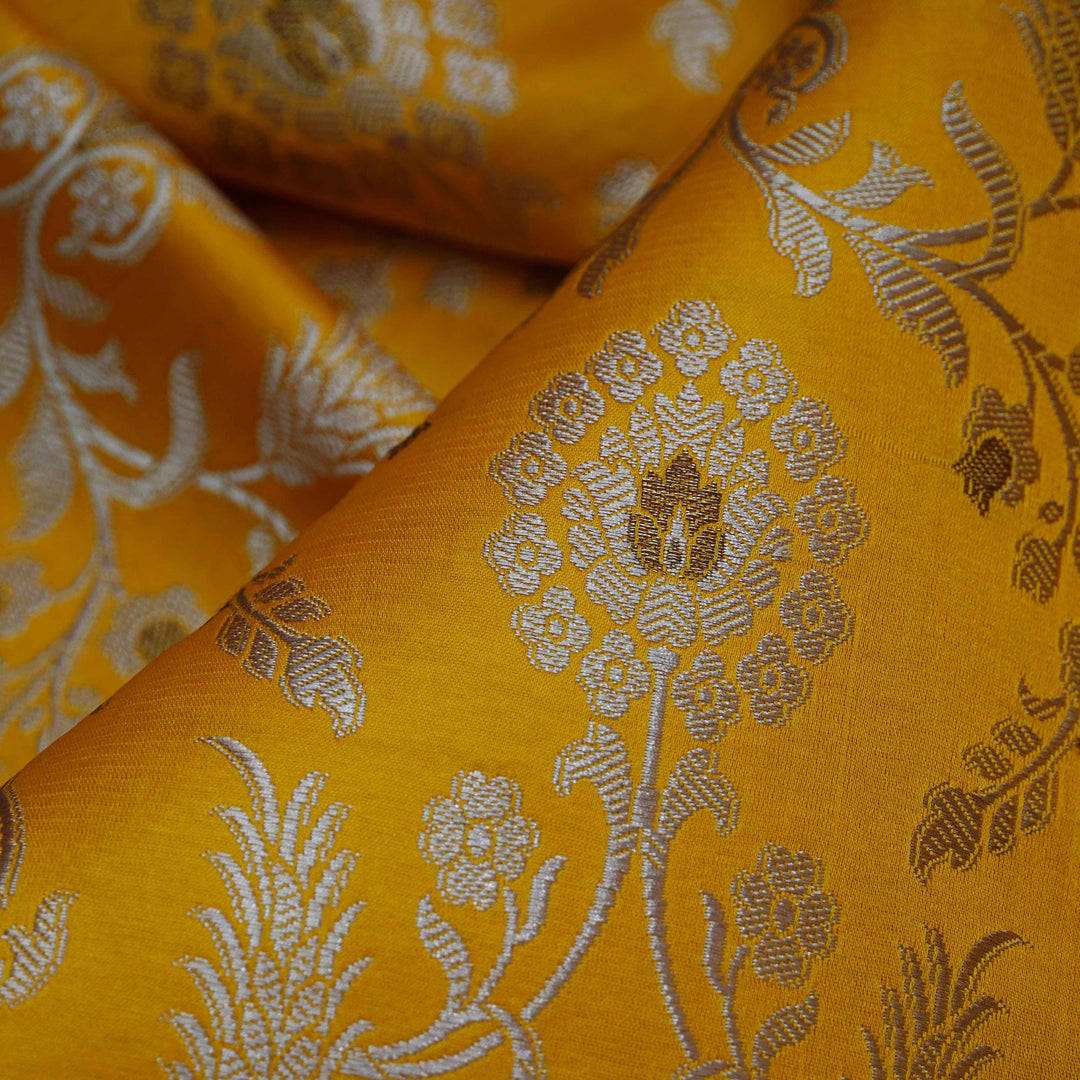 Handwoven Mango Yellow Banarasi Fabric - 38T004433DSC