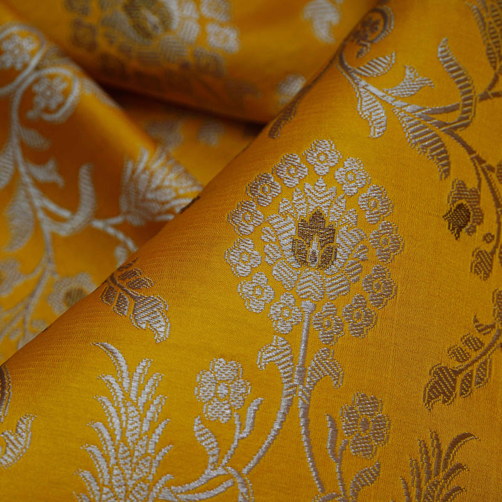 Handwoven Mango Yellow Banarasi Fabric - 38T004433DSC