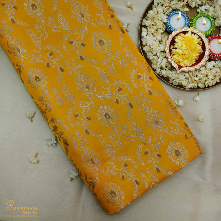 Handwoven Mango Yellow Banarasi Fabric - 38T004433DSC