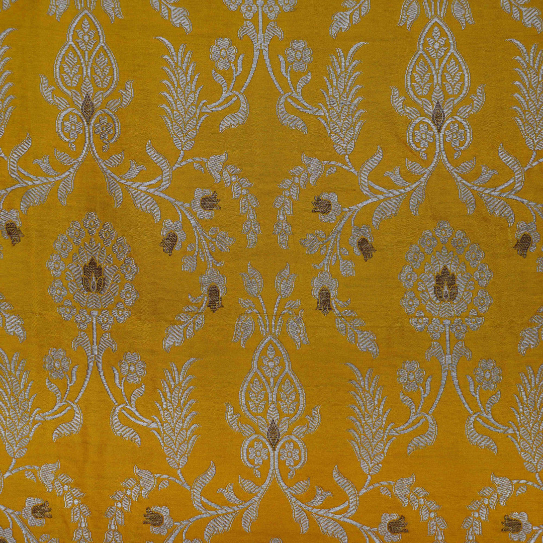 Handwoven Mango Yellow Banarasi Fabric - 38T004433DSC