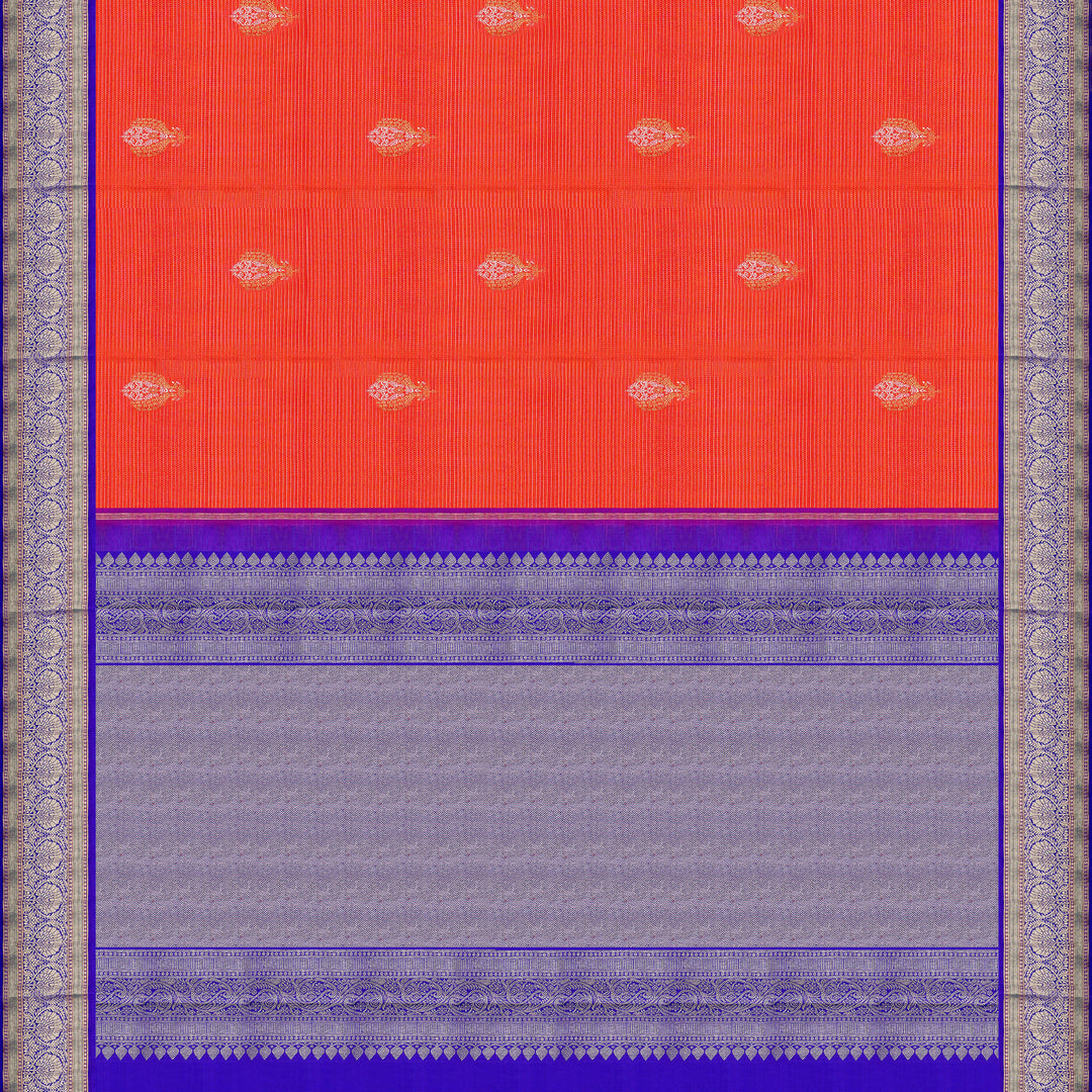 Handwoven Orange with Purple Kanjivaram Silk Saree - 1897T008800DSC