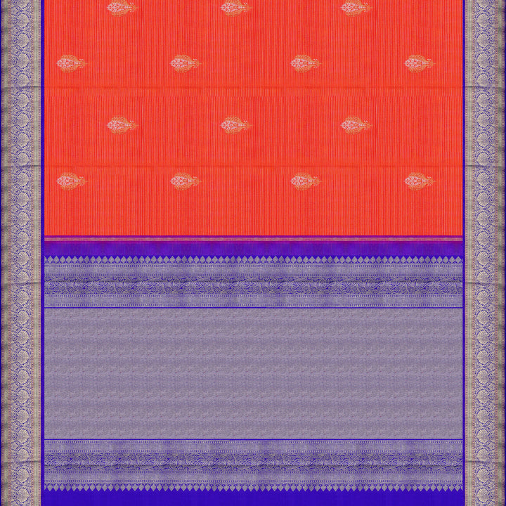 Handwoven Orange with Purple Kanjivaram Silk Saree - 1897T008800DSC