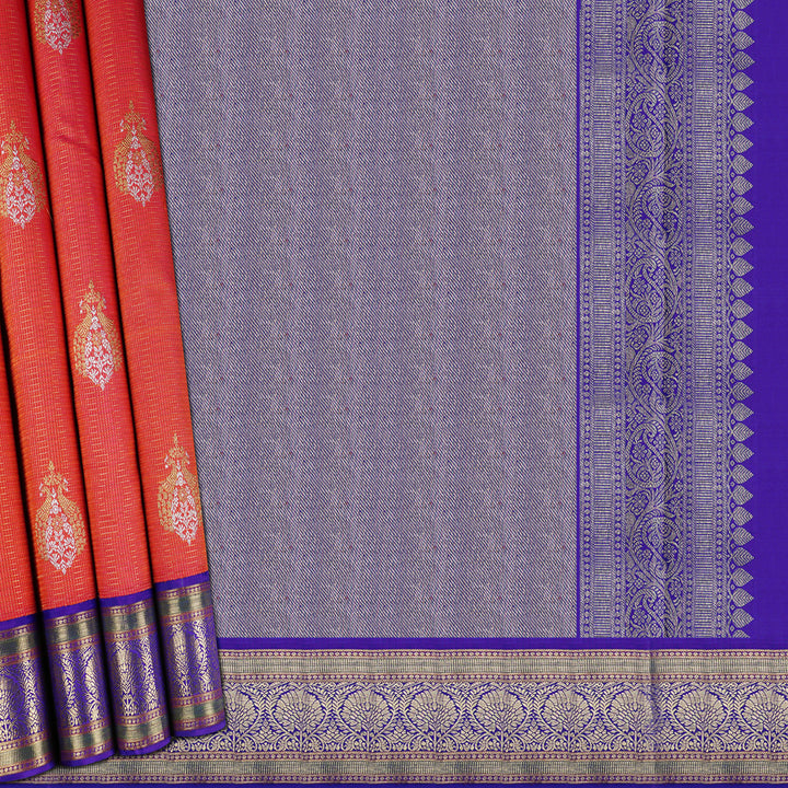 Handwoven Orange with Purple Kanjivaram Silk Saree - 1897T008800DSC
