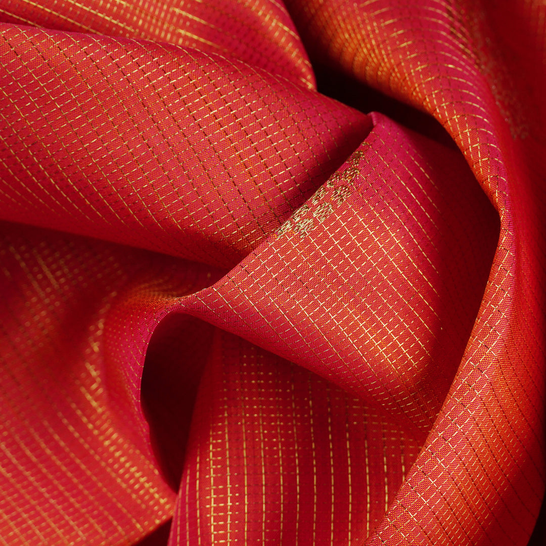 Handwoven Orange with Purple Kanjivaram Silk Saree - 1897T008800DSC
