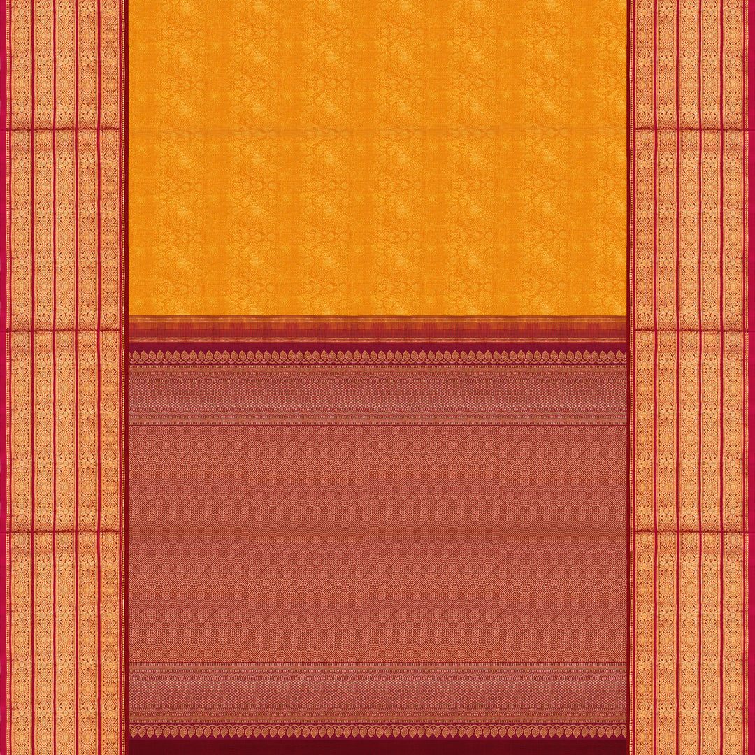 Handwoven Mustard Orange with Maroon Kanjivaram Silk Saree - 1899T008681DSC