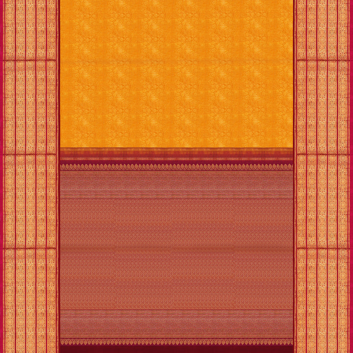 Handwoven Mustard Orange with Maroon Kanjivaram Silk Saree - 1899T008681DSC
