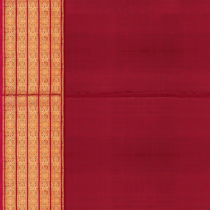 Handwoven Mustard Orange with Maroon Kanjivaram Silk Saree - 1899T008681DSC