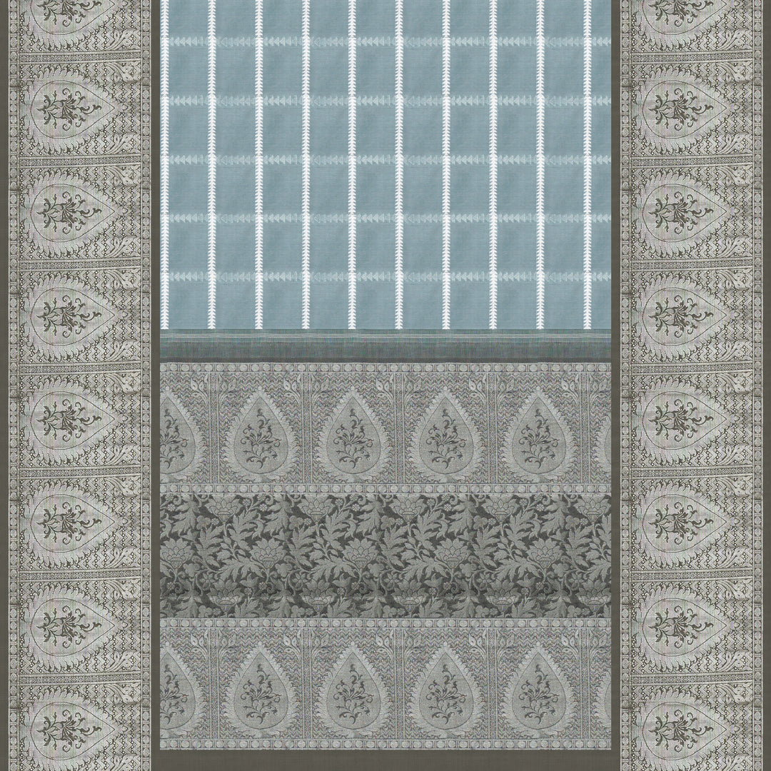 Handwoven Blue with Grey Kanjivaram Silk Saree - 1904N014153DSC