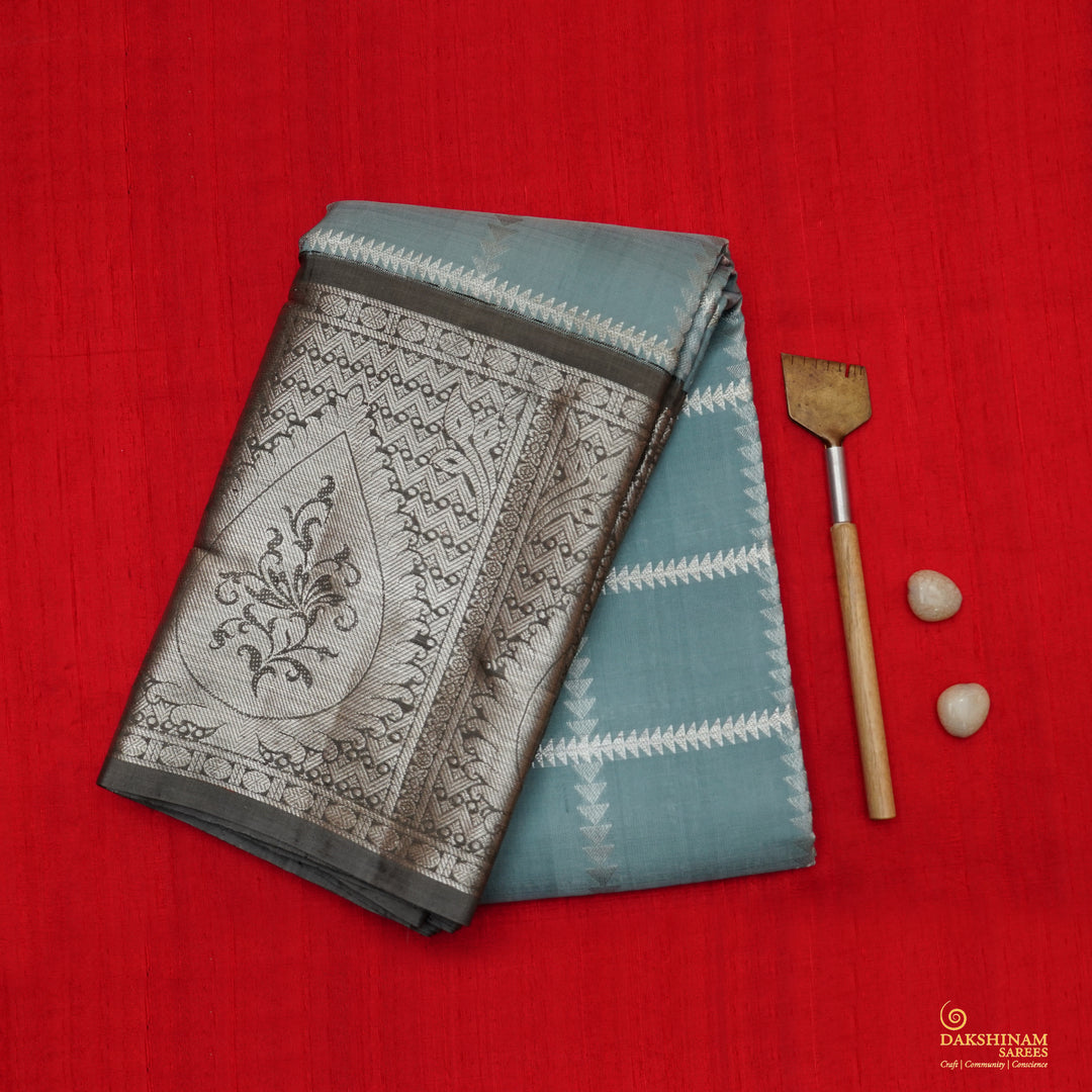 Handwoven Blue with Grey Kanjivaram Silk Saree - 1904N014153DSC