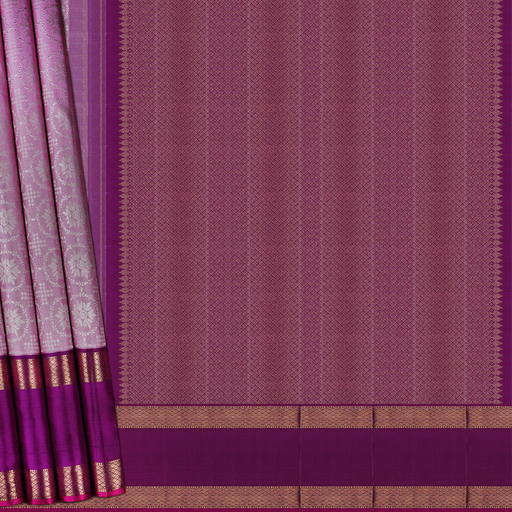 Handwoven Pink with Purple Kanjivaram Silk Saree - 1906T008662DSC