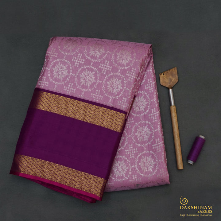 Handwoven Pink with Purple Kanjivaram Silk Saree - 1906T008662DSC
