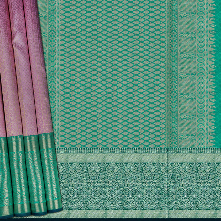 Handwoven Pink with Green Kanjivaram Silk Saree - 1907T003149DSC