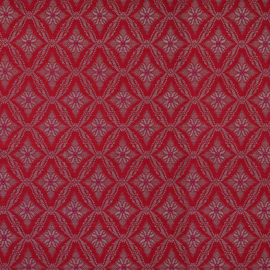 Handwoven Red Banarasi Fabric - 41T006296DSC