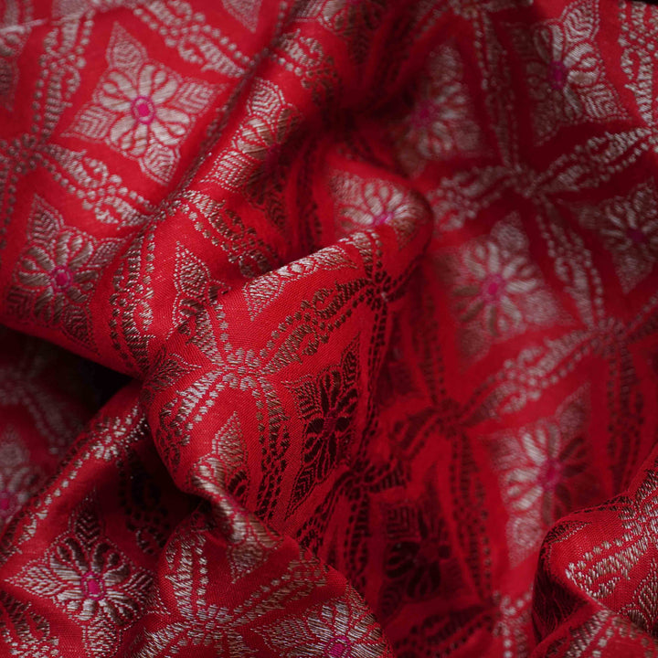 Handwoven Red Banarasi Fabric - 41T006296DSC
