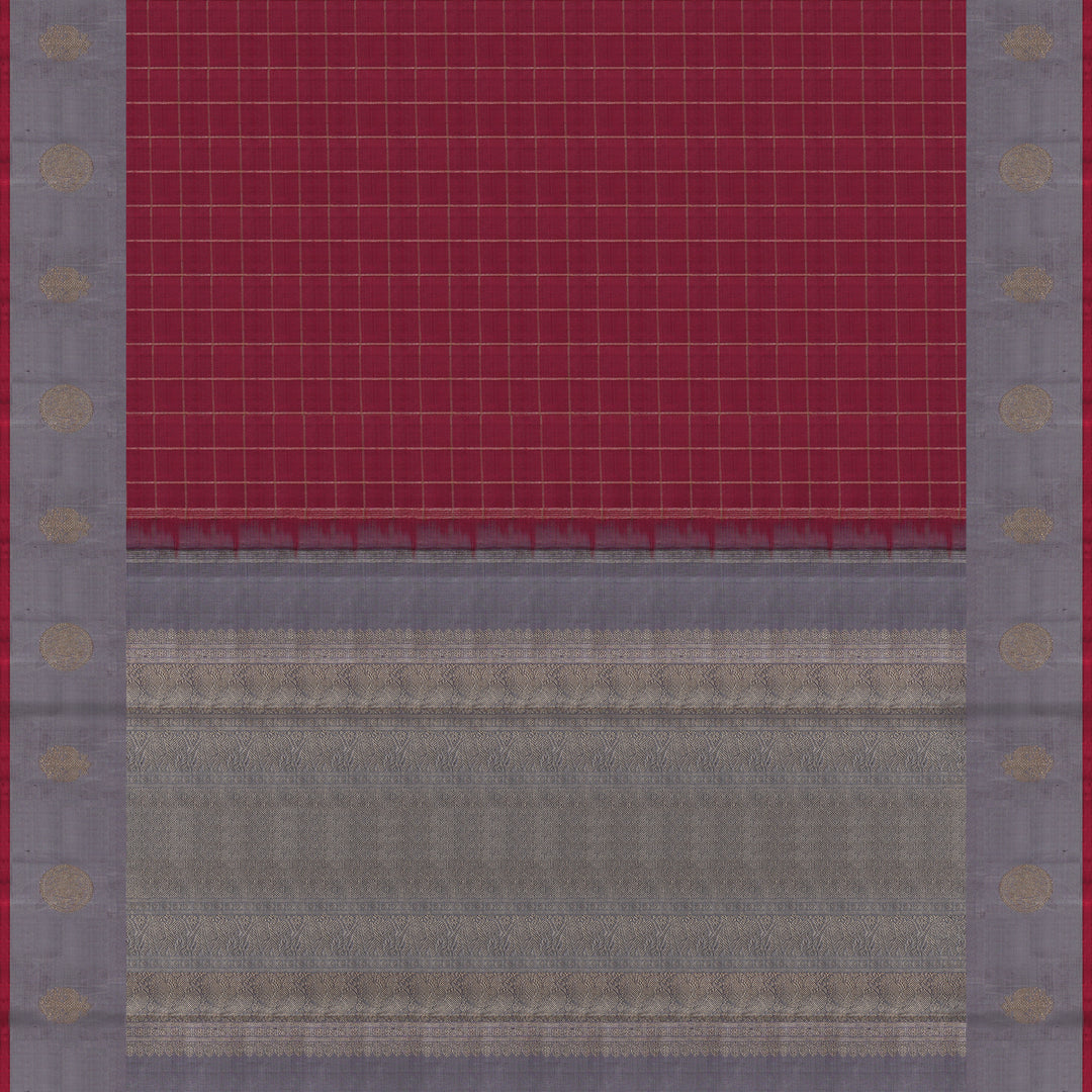 Handwoven Maroon with Grey Kanjivaram Silk Saree - 1912T005871DSC