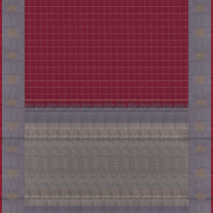 Handwoven Maroon with Grey Kanjivaram Silk Saree - 1912T005871DSC