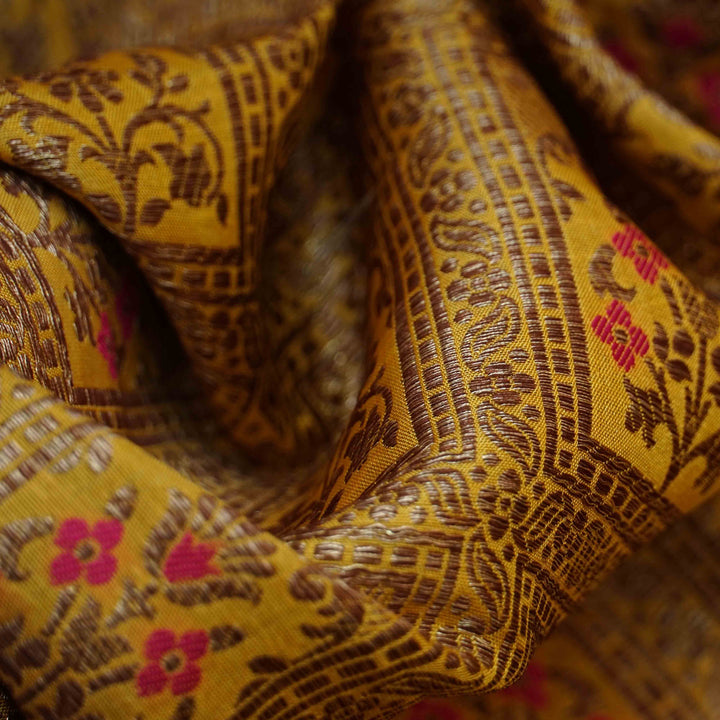 Handwoven Yellow Banarasi Fabric- 43T004409DSC