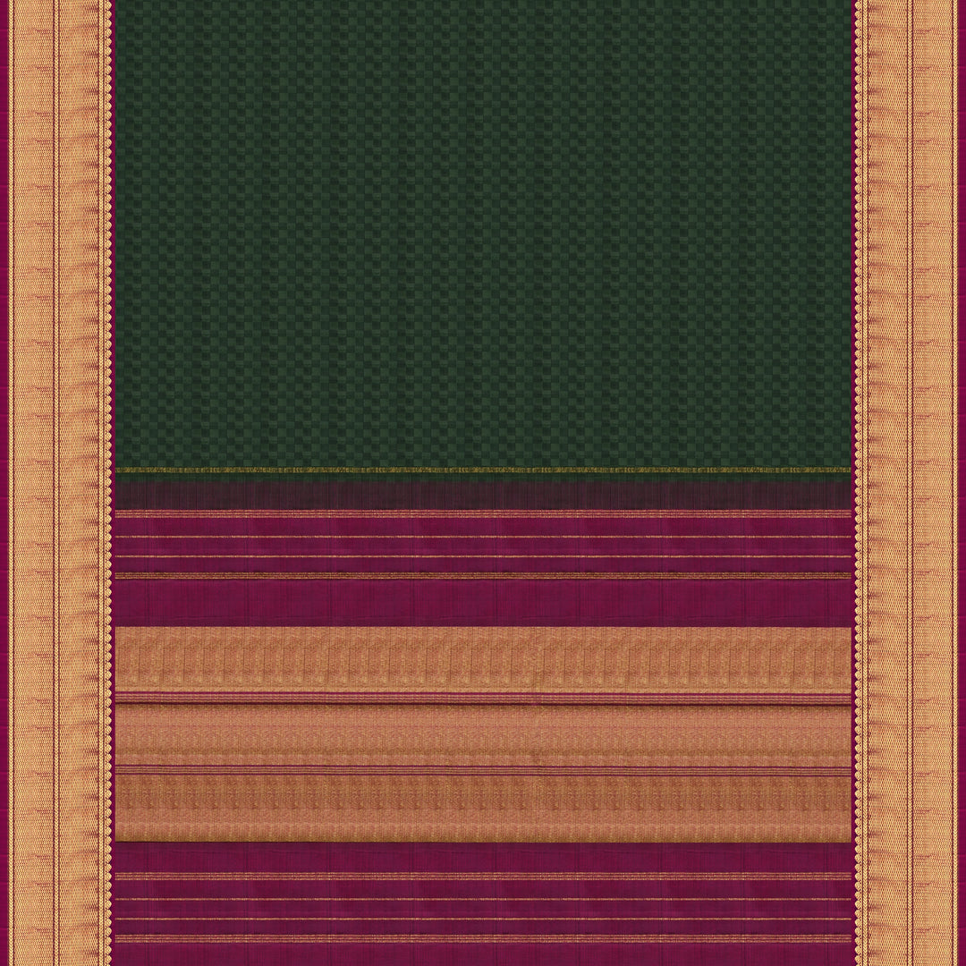 Handwoven Green with Pink Kanjivaram Silk Saree - 1922T009001DSC