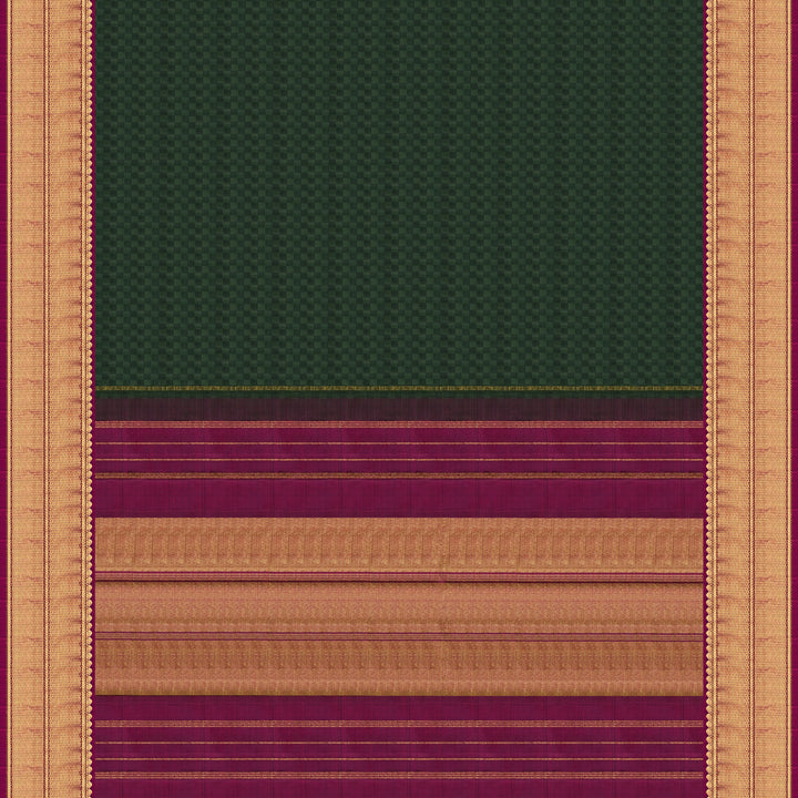 Handwoven Green with Pink Kanjivaram Silk Saree - 1922T009001DSC