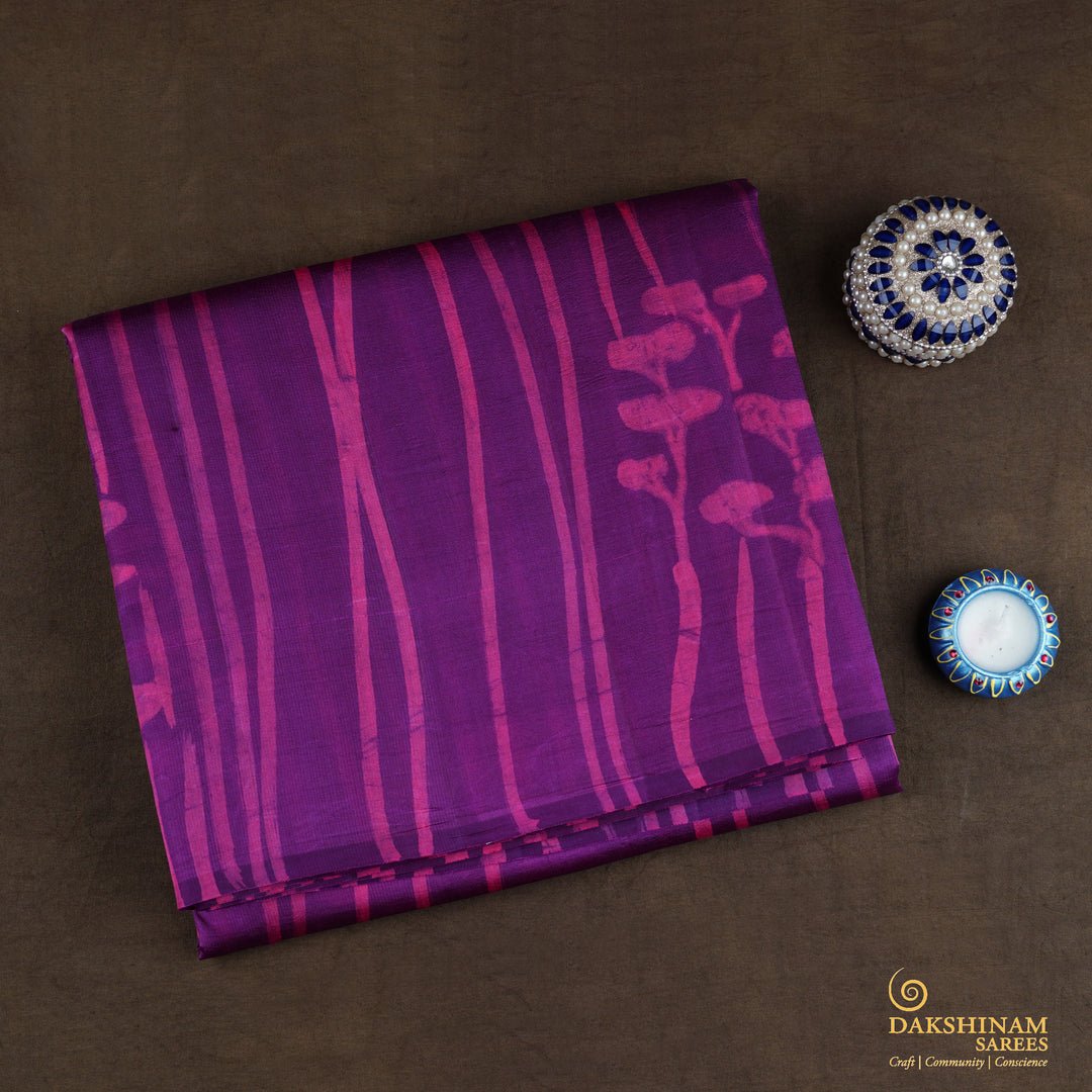 Handwoven Purple with Pink Tussar Silk Saree - 1932T009126DSC
