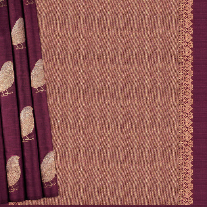 Handwoven Burgundy with Maroon Kanjivaram Silk Saree - 1942T008963DSC