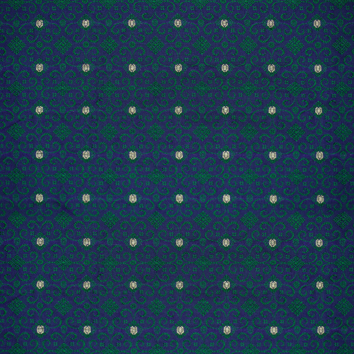 Handwoven Peacock Blue Banarasi Tanchoi Fabric - 46T004676DSC