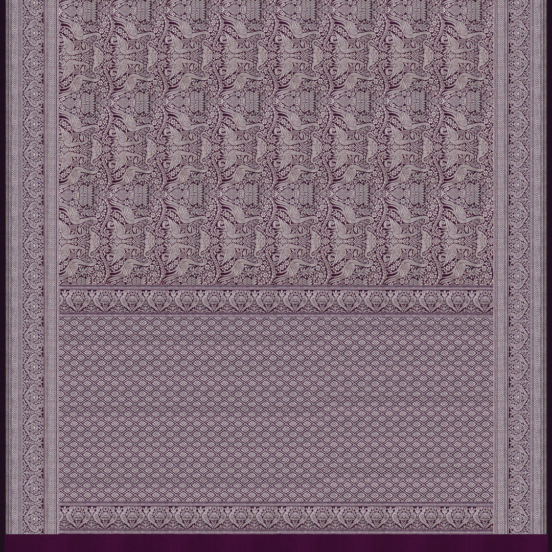 Handwoven Purple Banarasi Silk Saree - 1879T009497DSC