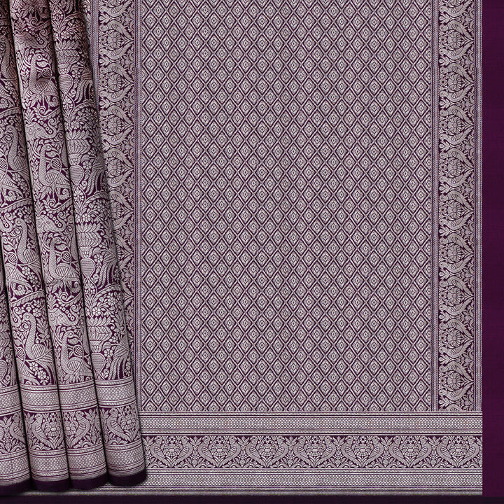 Handwoven Purple Banarasi Silk Saree - 1879T009497DSC