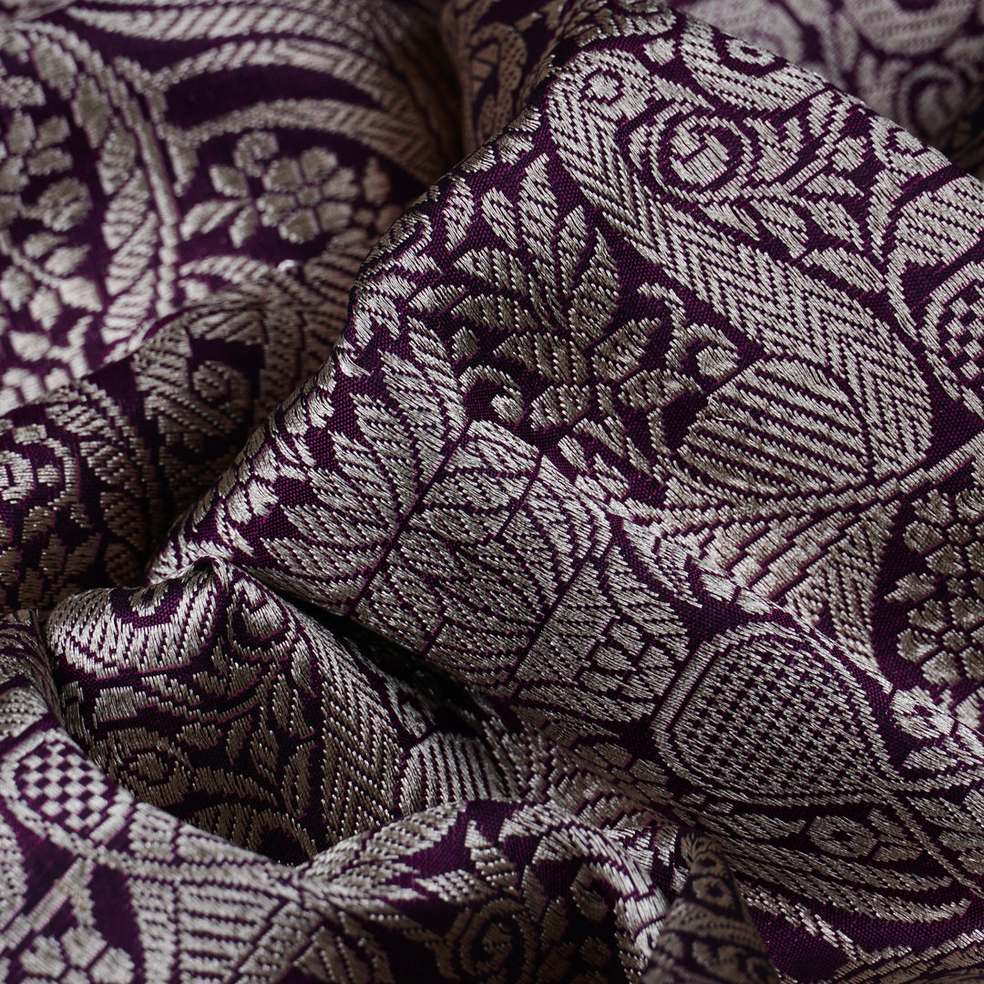 Handwoven Purple Banarasi Silk Saree - 1879T009497DSC