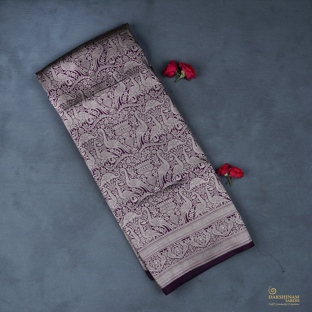 Handwoven Purple Banarasi Silk Saree - 1879T009497DSC
