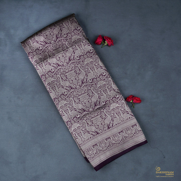 Handwoven Purple Banarasi Silk Saree - 1879T009497DSC