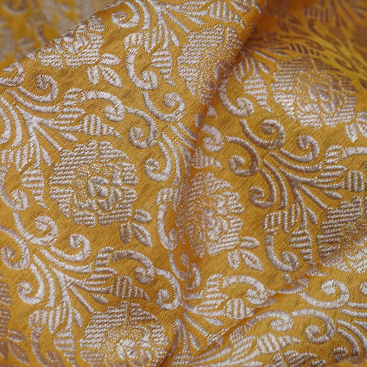 Handwoven Yellow Banarasi Fabric - 4T006184DSC
