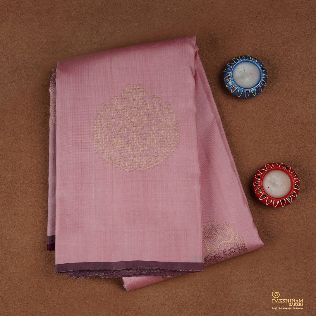Handwoven Pink Kanjivaram Silk Saree - 1972T008957DSC