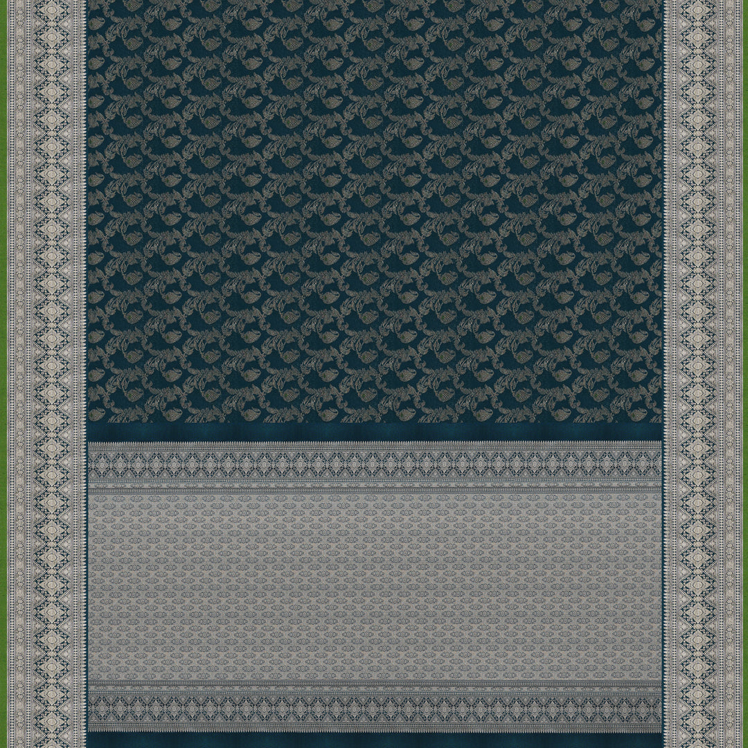Handwoven Bluish Green Kanjivaram Silk Saree - 1974T008979DSC