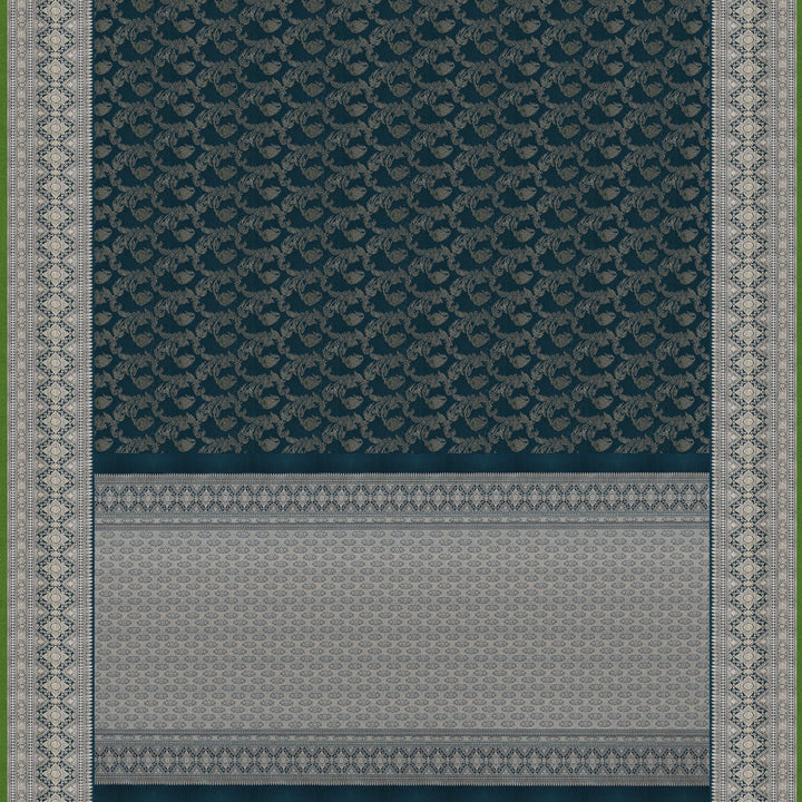 Handwoven Bluish Green Kanjivaram Silk Saree - 1974T008979DSC