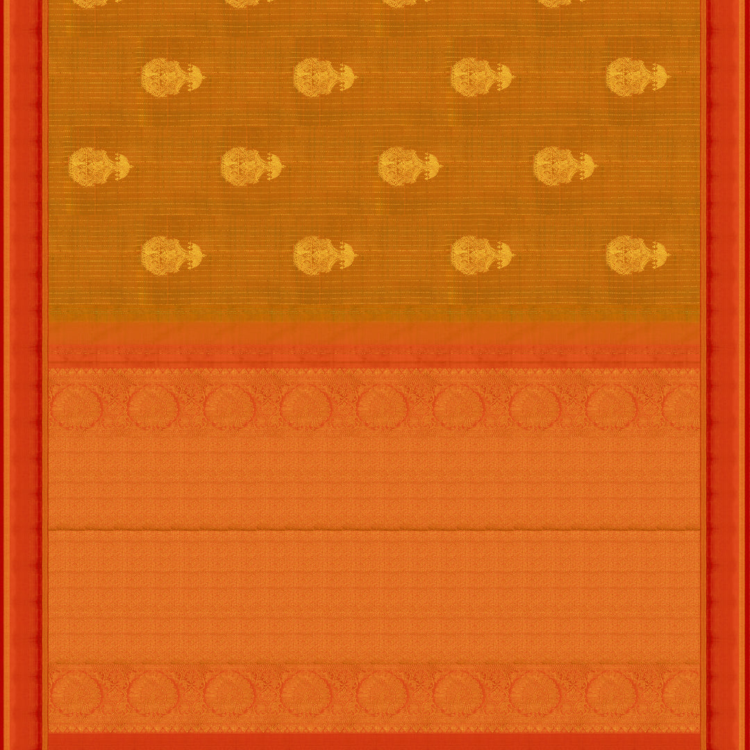 Handwoven Mustard with Orange Kanjivaram Silk Saree - 2013T009622DSC