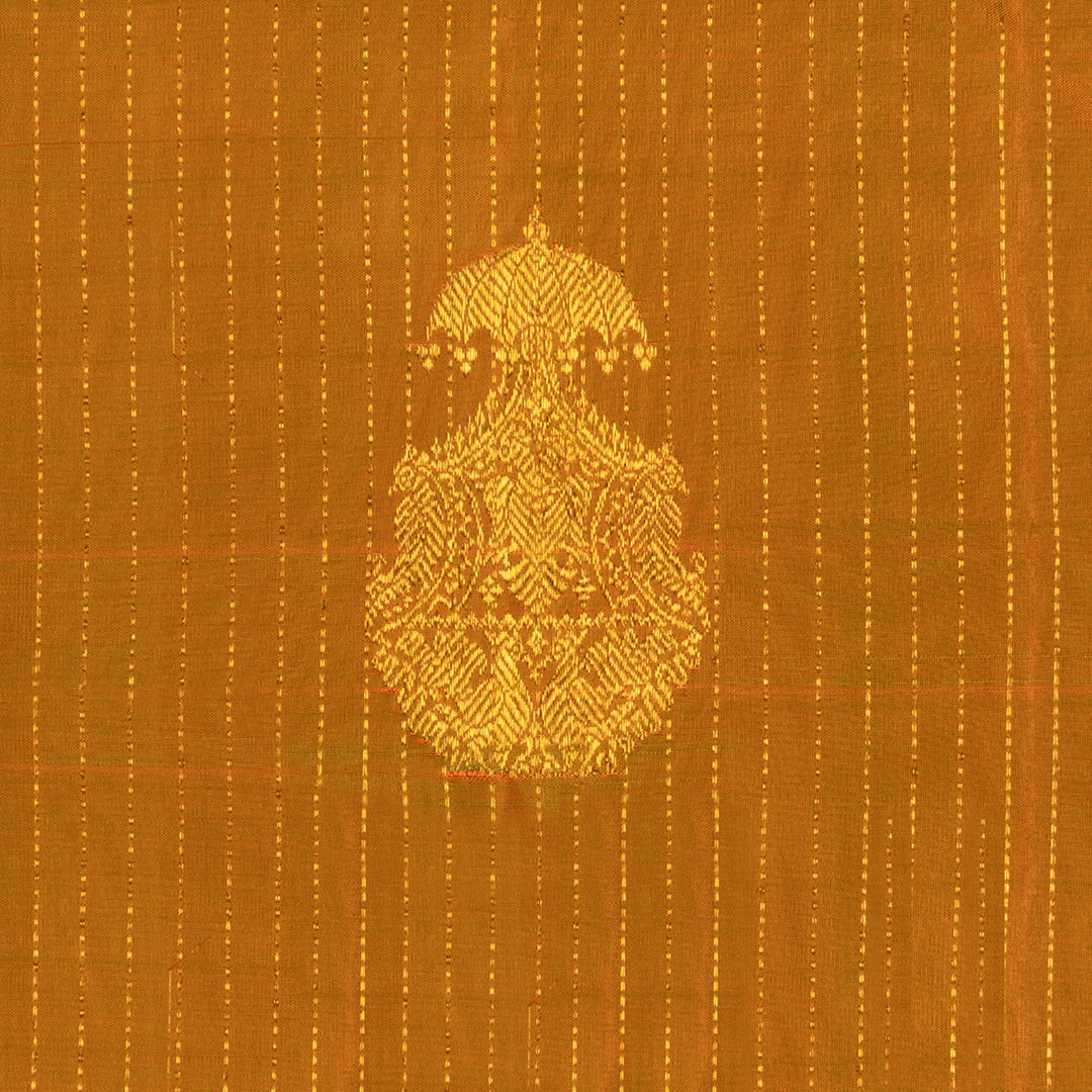 Handwoven Mustard with Orange Kanjivaram Silk Saree - 2013T009622DSC
