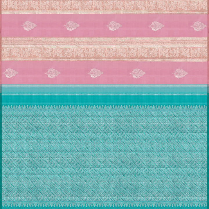 Handwoven Pink with Blue Kanjivaram Silk Saree - 2039T010406DSC