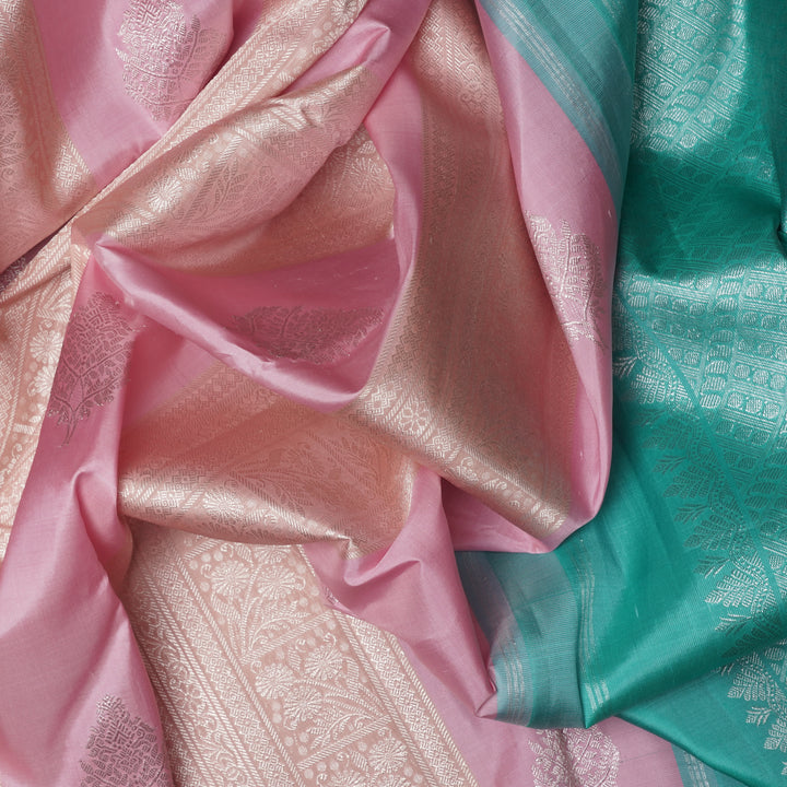 Handwoven Pink with Blue Kanjivaram Silk Saree - 2039T010406DSC