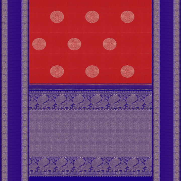 Handwoven Red with Violet Kanjivaram Silk Saree - 2061N003778DSC