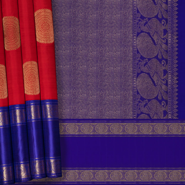Handwoven Red with Violet Kanjivaram Silk Saree - 2061N003778DSC