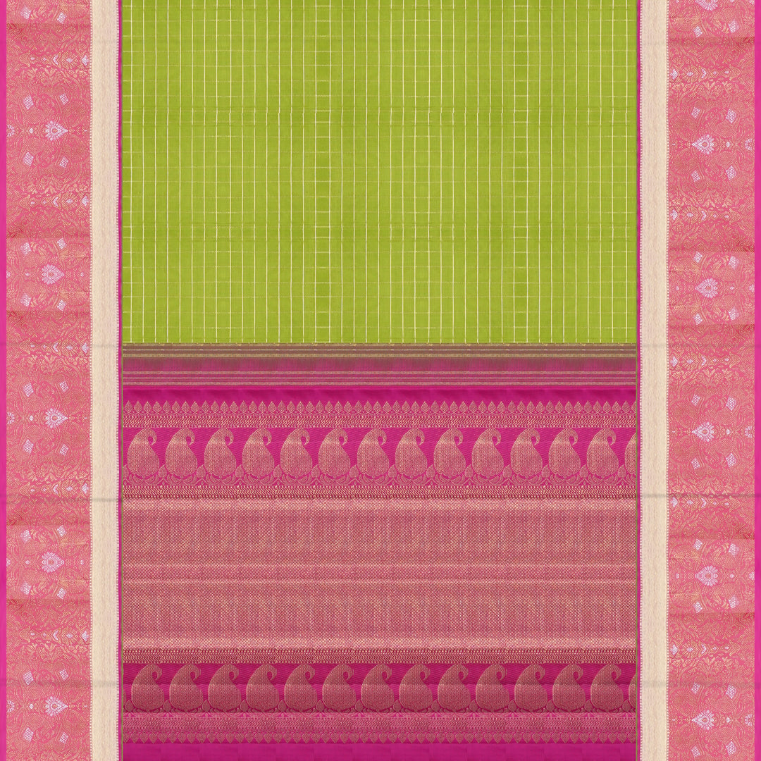 Handwoven Green with Pink Kanjivaram Silk Saree- 1528T006133DSC