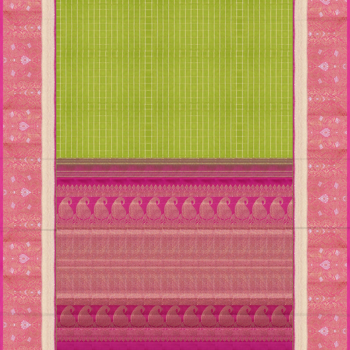 Handwoven Green with Pink Kanjivaram Silk Saree- 1528T006133DSC