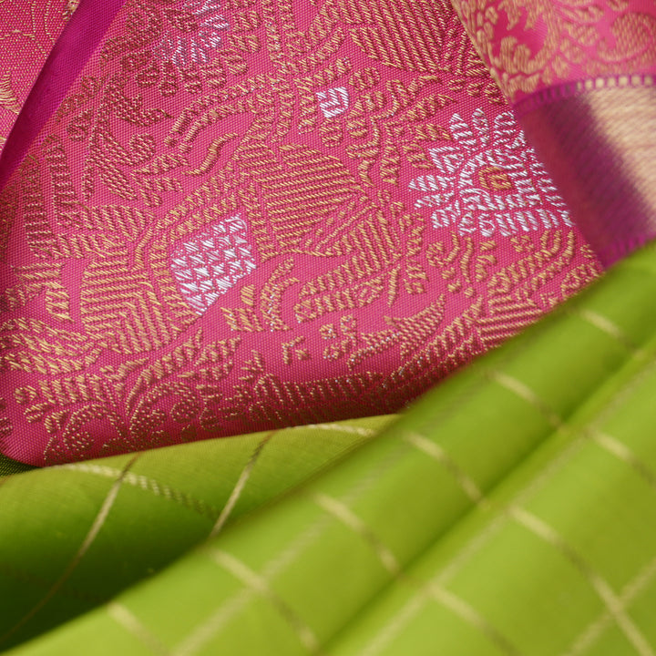 Handwoven Green with Pink Kanjivaram Silk Saree- 1528T006133DSC