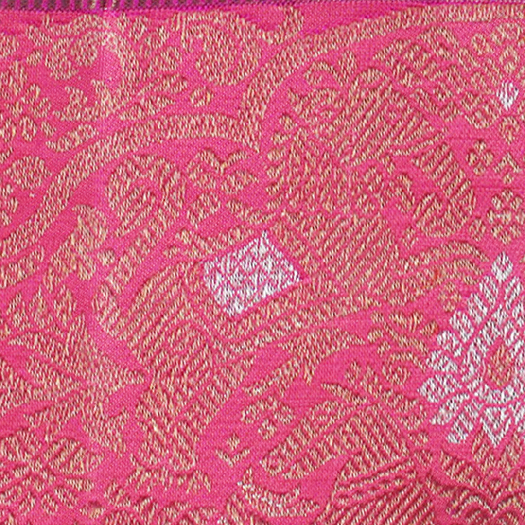Handwoven Green with Pink Kanjivaram Silk Saree- 1528T006133DSC