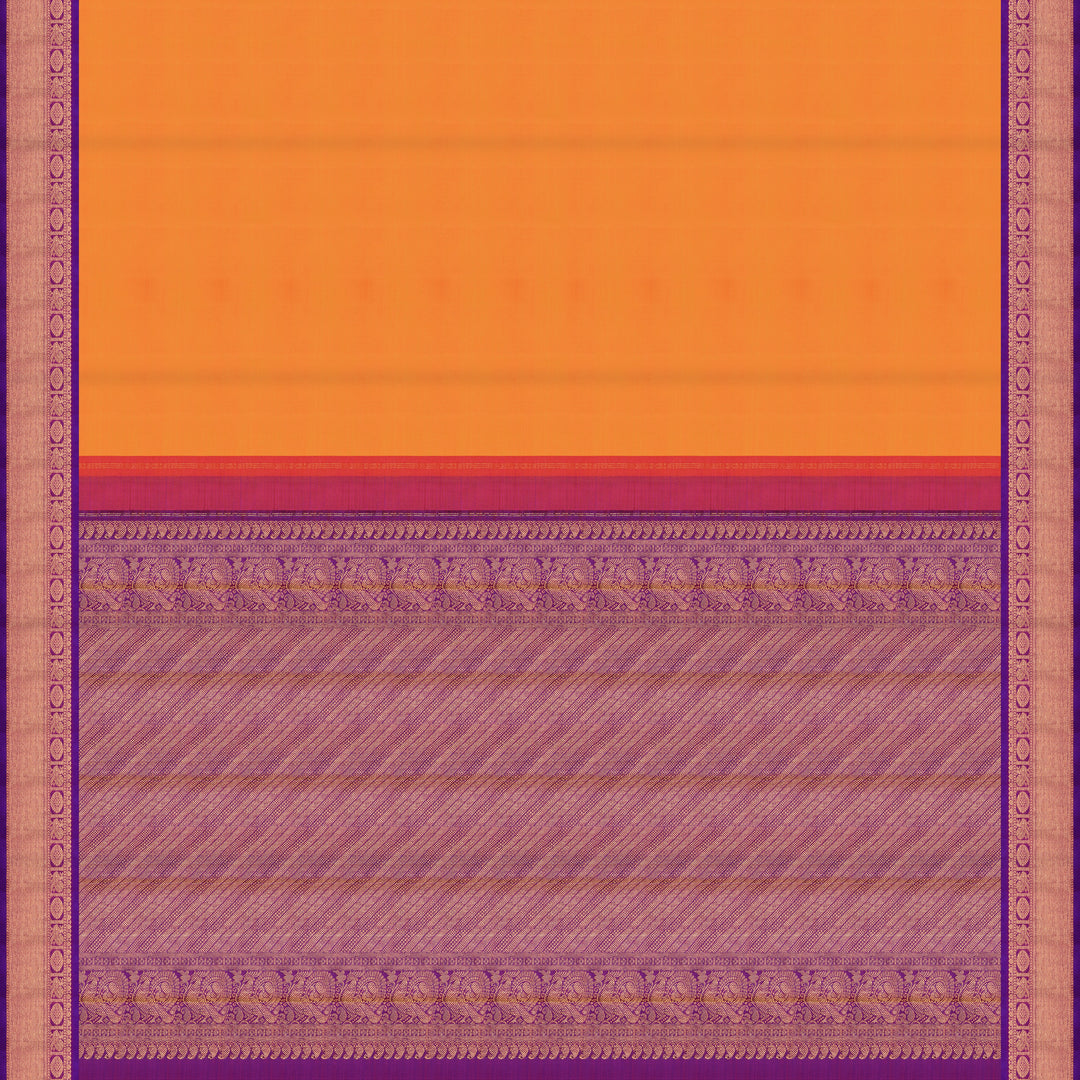 Handwoven Orange with Violet Kanjivaram Silk Saree - 2076T009623DSC